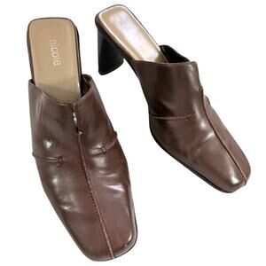 NWOT! NICOLE! BRAKES NUTMEG BROWN GENUINE LEATHER NOTCH FRONT MULES! SZ 8.5M